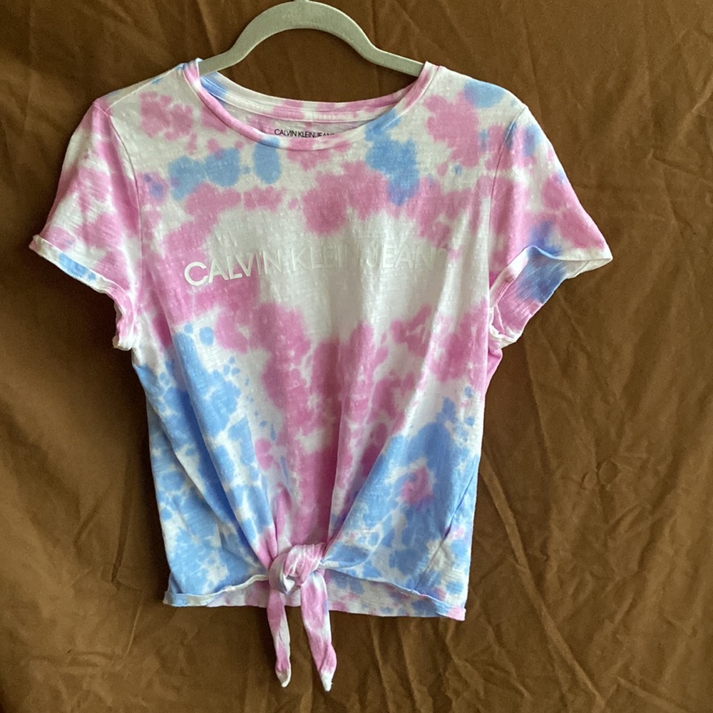 Calvin Klein, Cotton, Round Neck, Short Sleeve, Tie Front Knot T-shirt, Medium